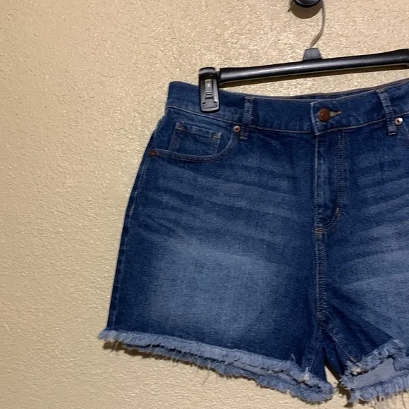 LOFT Jeans Shorts 8 Blue 5-Pocket Fringe Cotton Elastane - Picture 2 of 16